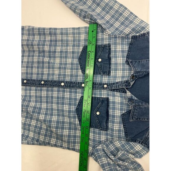 Coldwater Creek Denim Women's Plaid Blue Pearl Snap Shirt 6P 100% Cotton - Picture 7 of 8